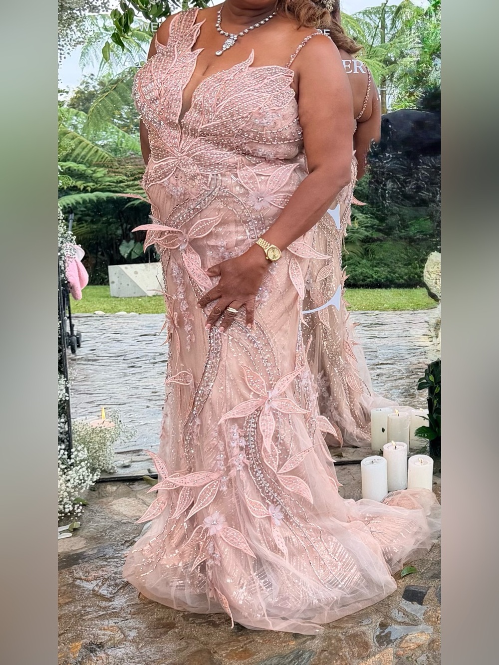 Terani Couture Blush Pink Beaded Floral Mermaid Evening Dress - Picture 5 of 15